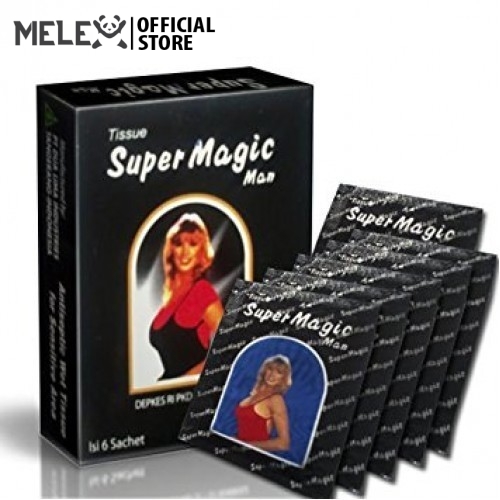 Super Magic/Man Wet Tissue/Tisu Basah Lelaki/6 Sachets (1 kotak 6 helai